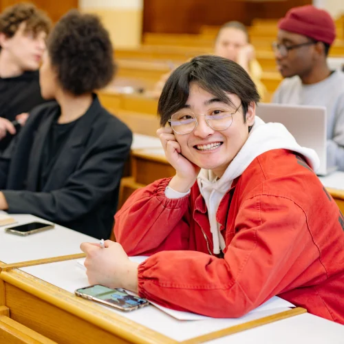 international student in a university class room